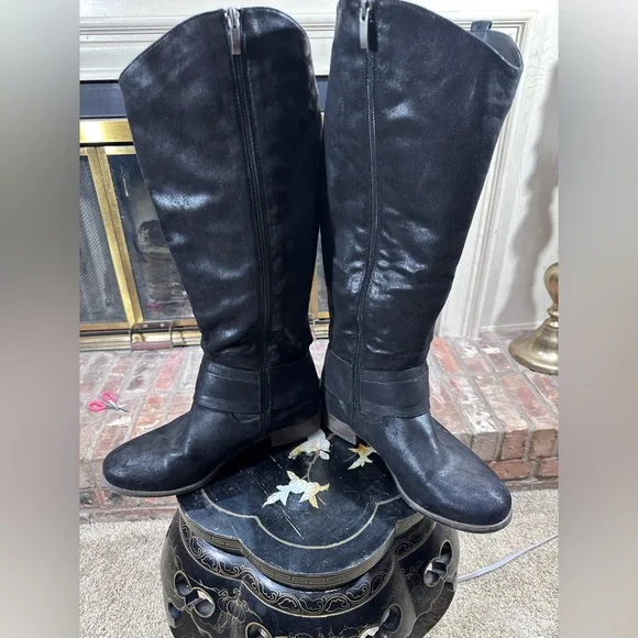 Torrid Black Knee High Moto Boots 10W Wide Calf Faux Leather Zip Riding Boot - Picture 3 of 14